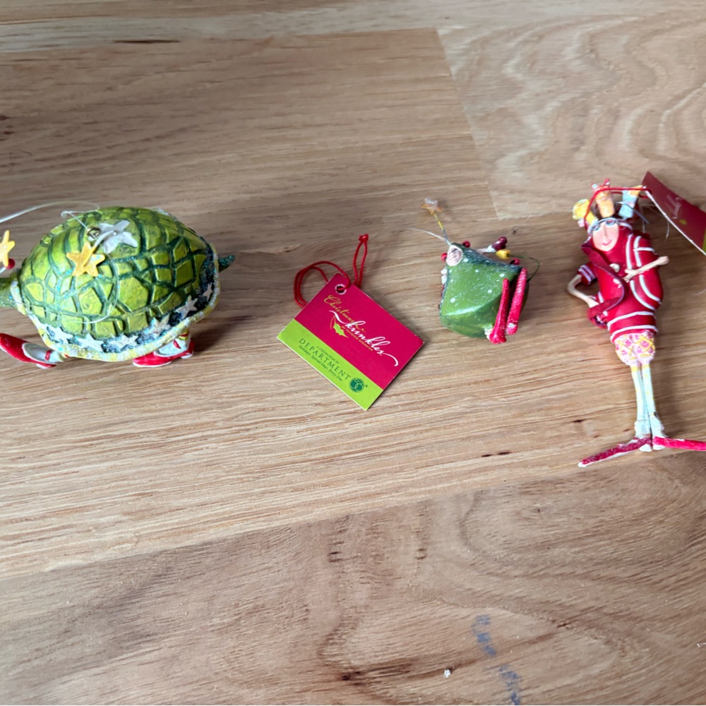 Department 56 vintage ornaments Krinkles, Turtle, golf bag lady set of 3